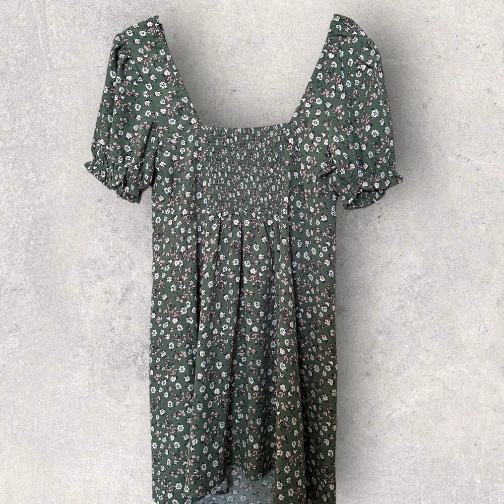 altar'd state dress Green Sun Dress Micro Floral Smocked Back Size Large Cottage - Picture 2 of 7